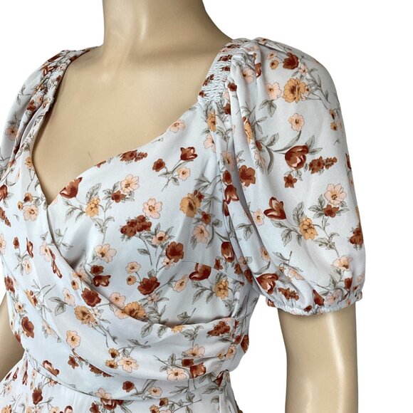 ASTR The Label Top Size XS Xsmall Floral Puff Sleeve Wrap Blouse‎ Taupe Rust - Picture 6 of 8